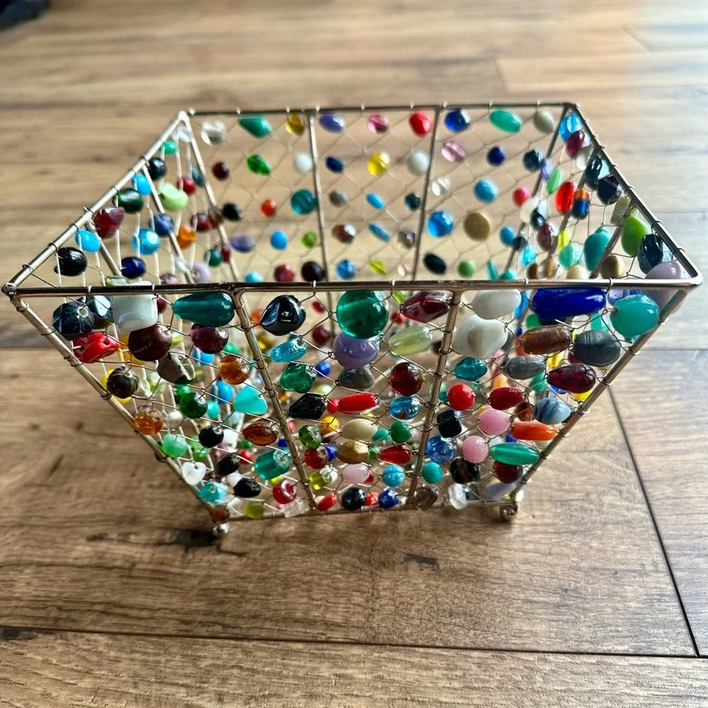 Multicolor Beaded Wire Decorative Basket